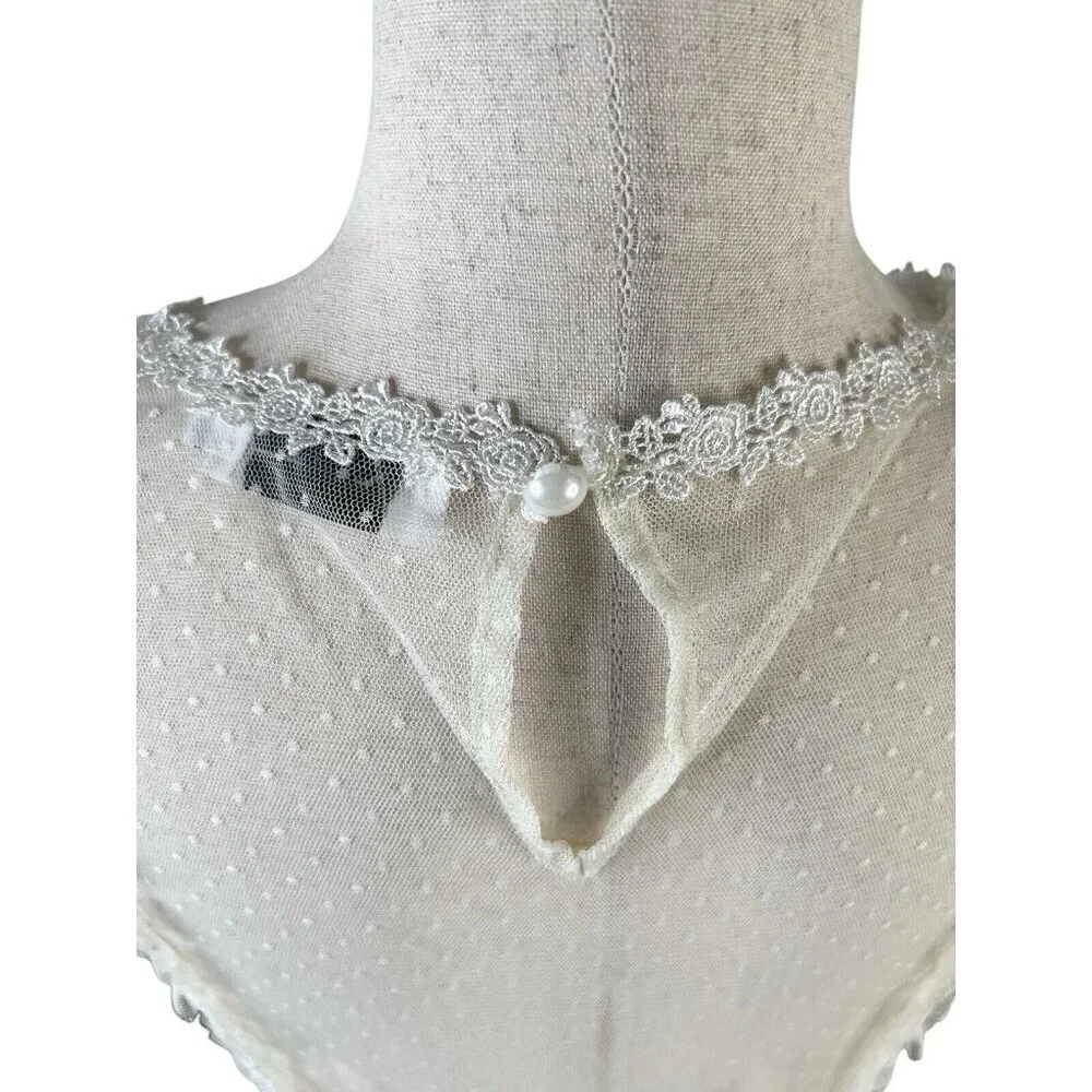 Amy Lynn Dress Cream L Tired Swiss Dot Sheer Fairy Whimsical Romantic Coquette - Picture 7 of 10